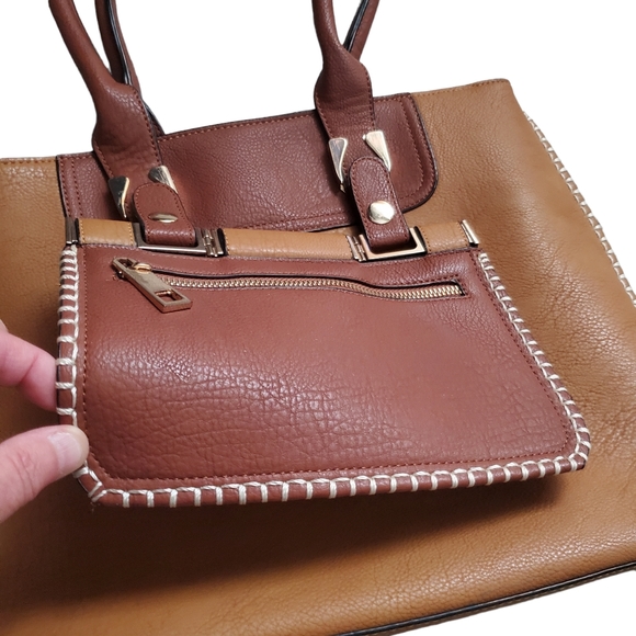 Clarks Handbag Purse 2 tone brown Faux Leather - Picture 5 of 7